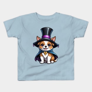 Cute Corgi Dog Wearing a Magician Hat and Cape Kids T-Shirt